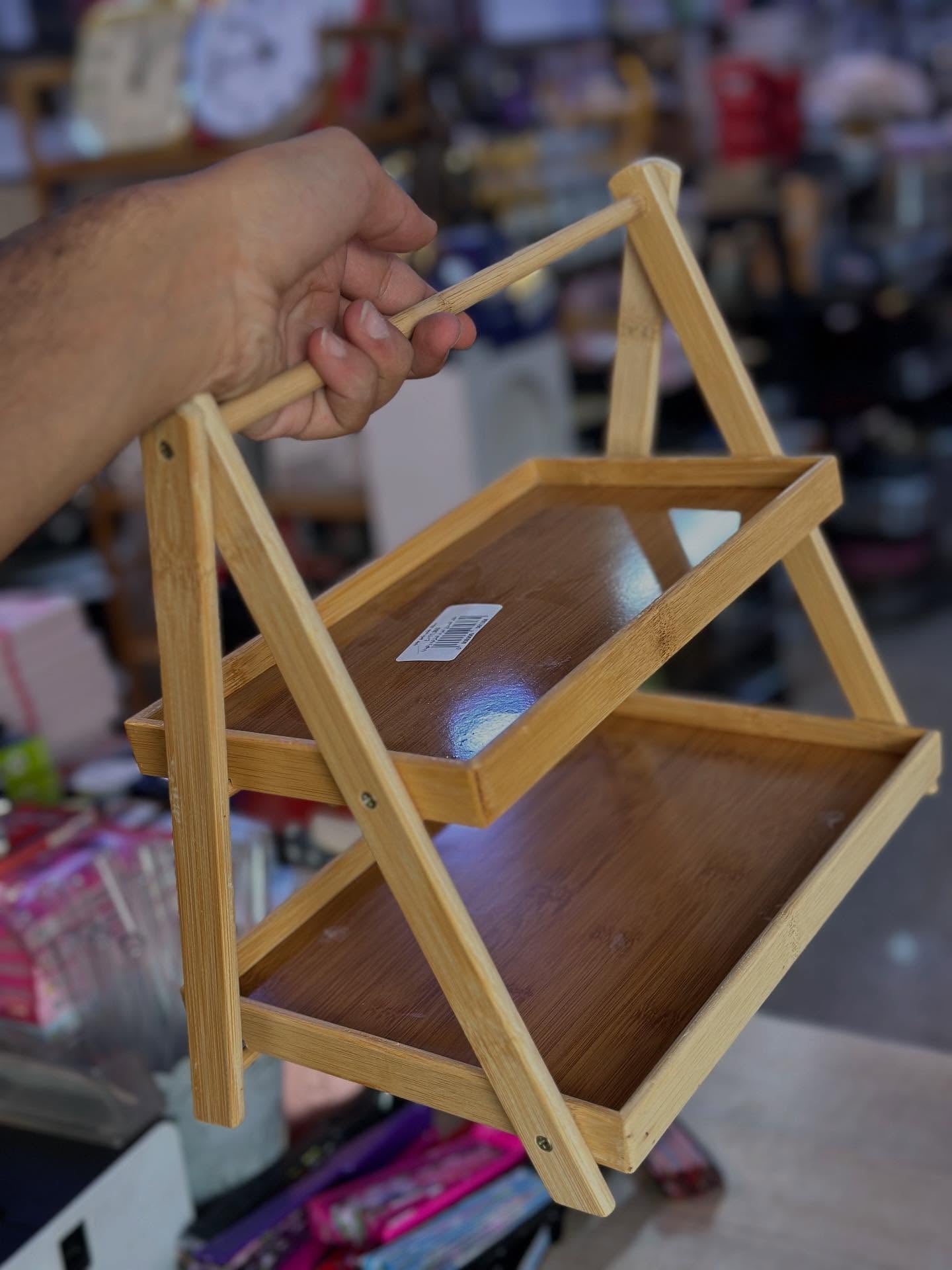 رف خشب بامبو طابقين