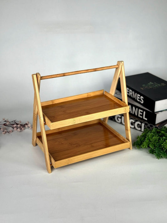 رف خشب بامبو طابقين