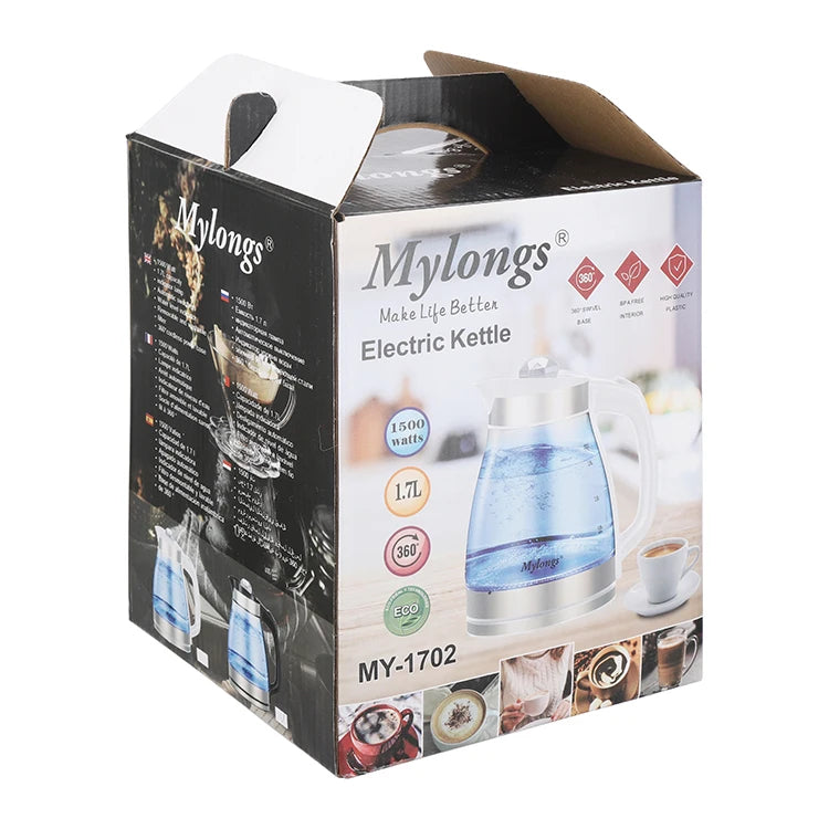 غلاي ماء زجاج وستيل بسعة 1.7 لتر  كتل بقوة 1500 وات