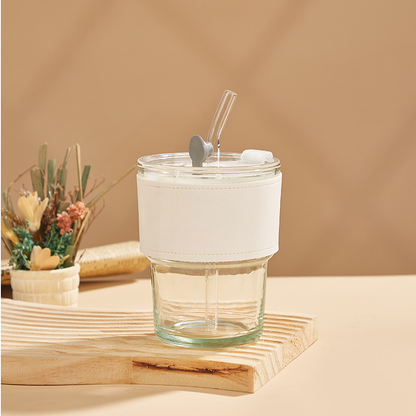 مق رواء - مق زجاجي بحزام جلد 400 مل بشفاط زجاجي