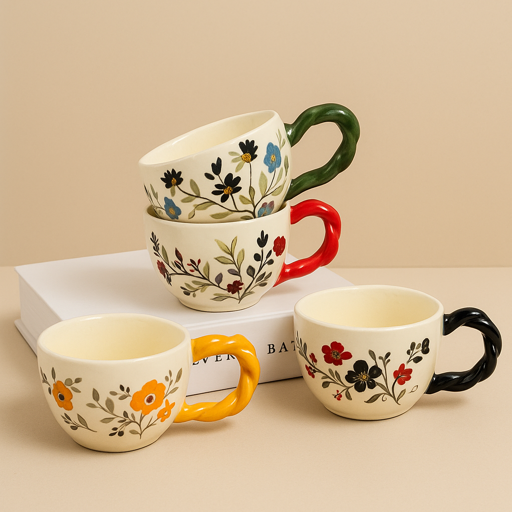 مق سيراميك أبيض بنقش الزهور