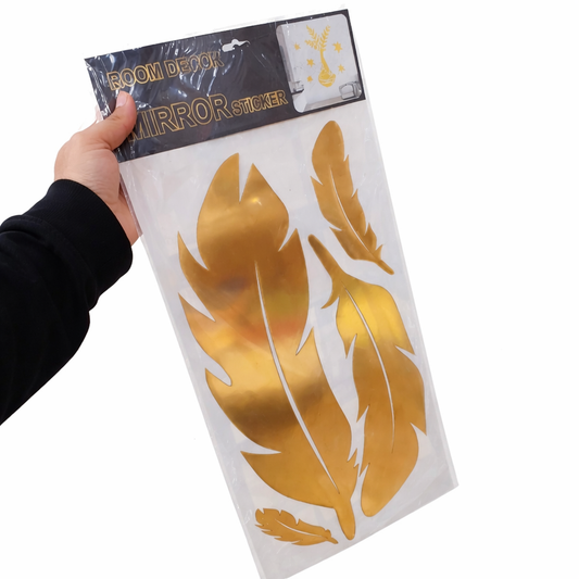 ملصقات مرآة ريش ذهبي لتزيين الجدران – ديكور عصري لامع