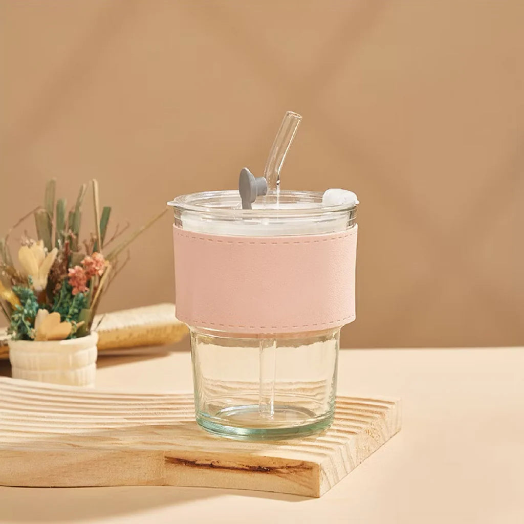 مق رواء - مق زجاجي بحزام جلد 400 مل بشفاط زجاجي