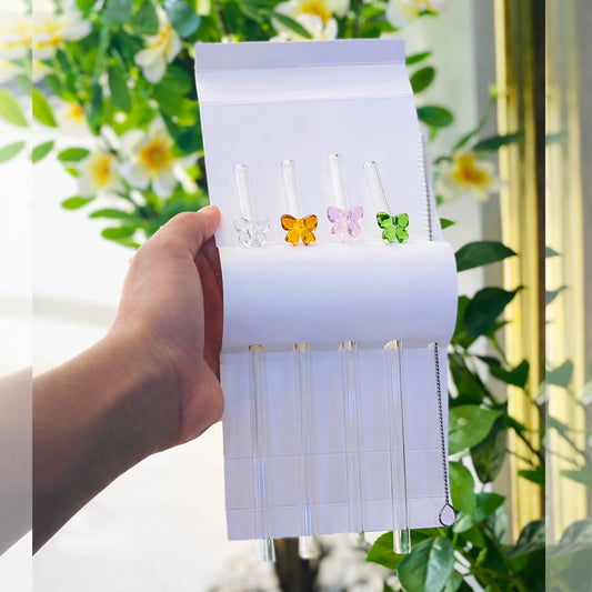 مصاصات زجاجية (قشة) 4 قطع فراشات ملونة