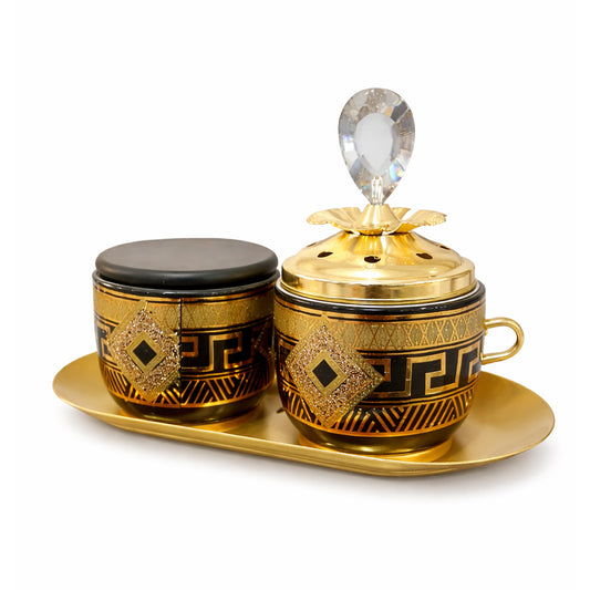 طقم مبخرة أسود ذهبي