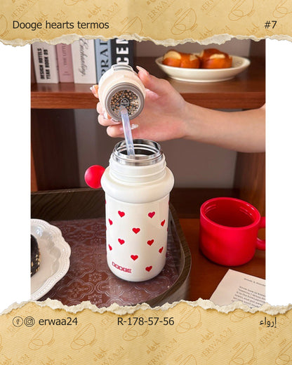 ترمس مع كوب بنقش قلوب 350-500 مل دوجي sus 316